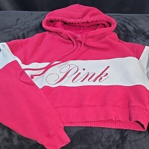 PINK Victoria's Secret Women's Pink and White Hoodie